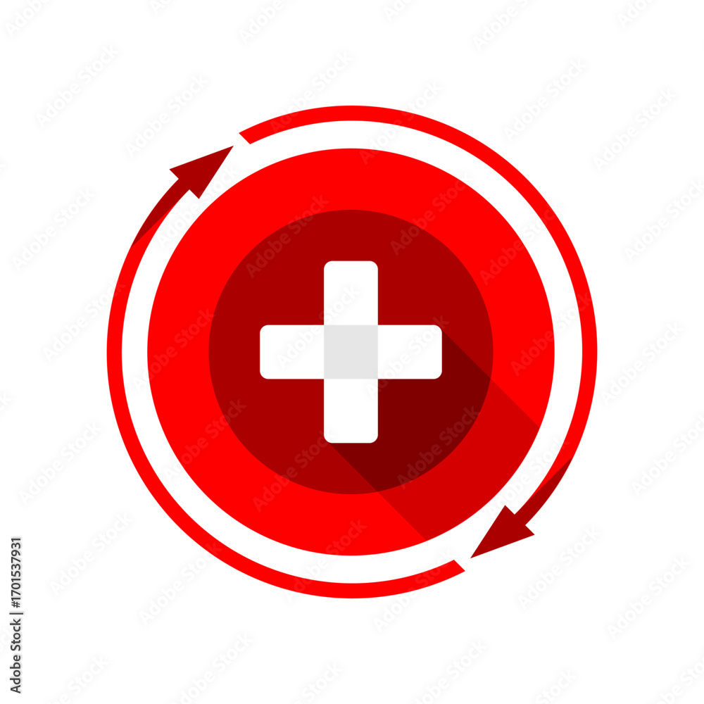 Fototapeta premium White cross medical on red arrow circle icon flat vector design
