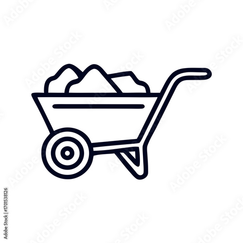 Wheelbarrow filled with materials for gardening in simple line art style