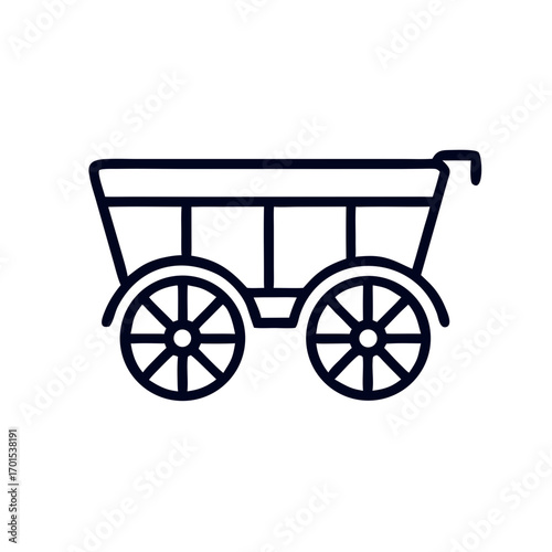 Wooden wagon for transportation in simple line art style