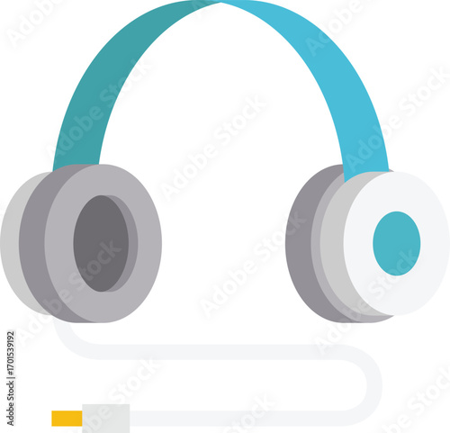 Art & Illustration Title: "Modern Over-Ear Headphones with Connected Audio Cable Illustration"