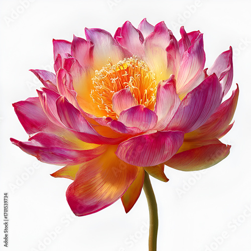 Colorful Lotus Flower Closeup Isolated on White Background