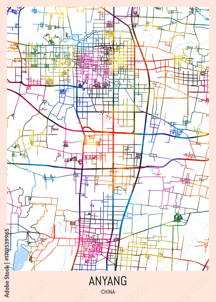 Fototapeta premium Anyang China City Map. downtown tourism, house art travel, scenic metropolis concept, travel art city, patriotic abstract banner
