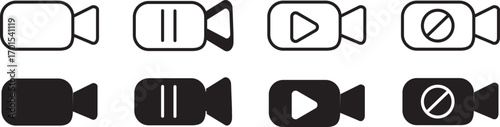 video camera icon for app and website. vector.Play button on video camera icon in generic style