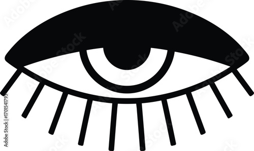 Eye symbol vector illustration, black eye icon, abstract vision design, spiritual protection amulet, minimal eye graphic, mystic symbol artwork, isolated silhouette.