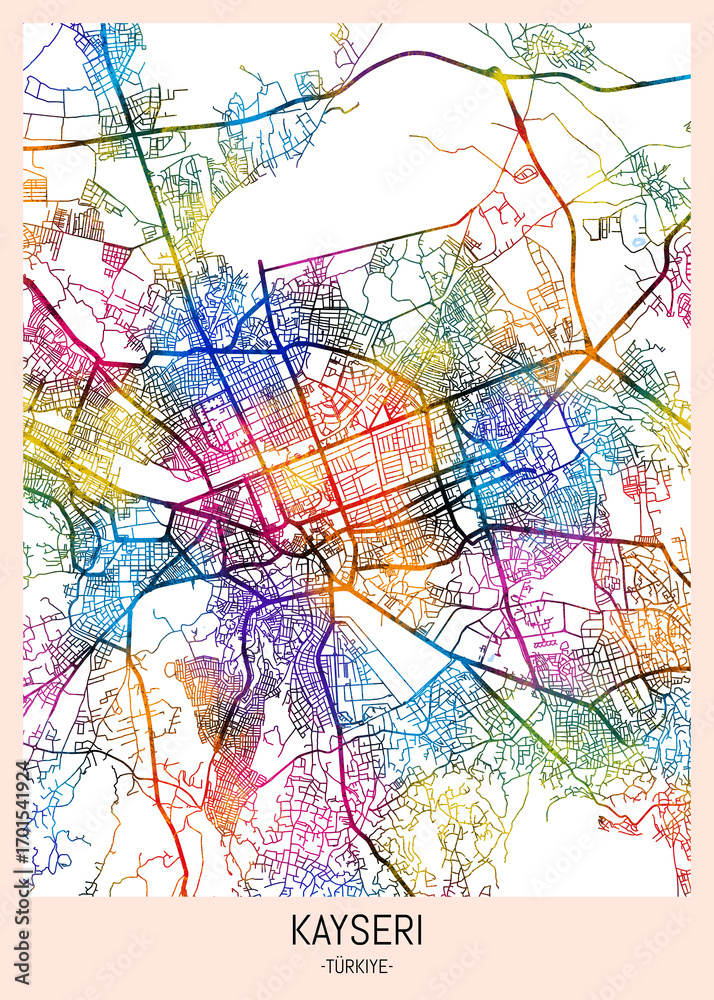 Obraz premium Kayseri Türkiye City Map. downtown tourism, house art travel, scenic metropolis concept, travel art city, patriotic abstract banner