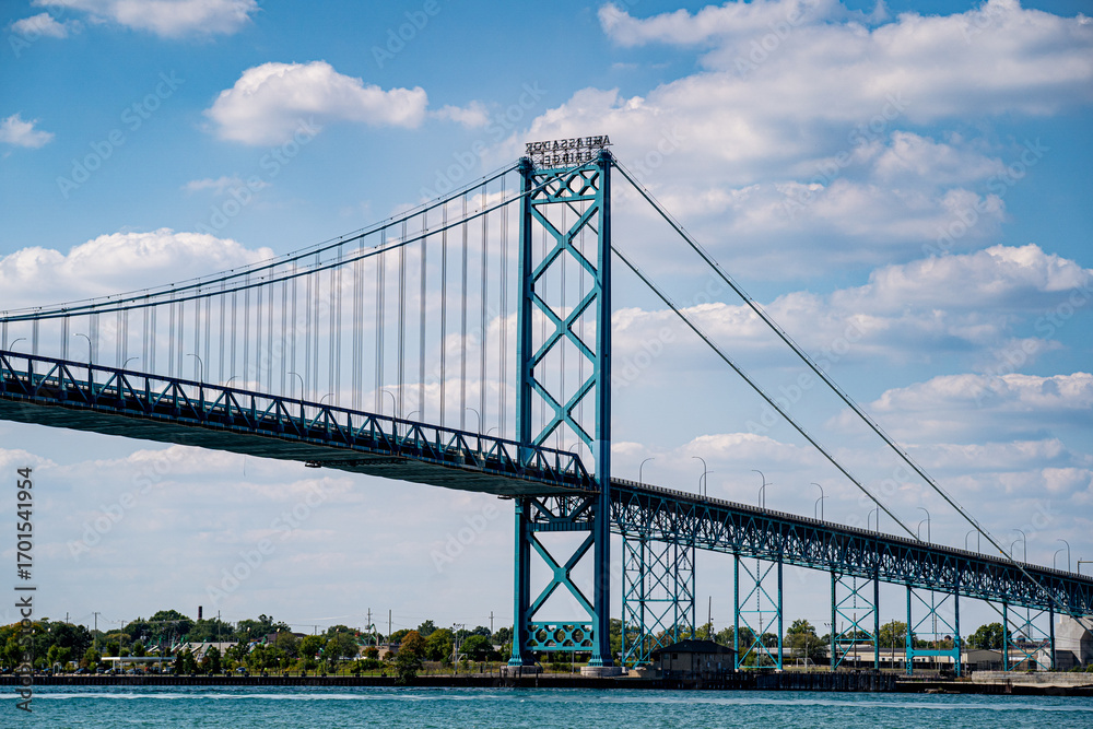 Obraz premium View of Ambassador Bridge connecting Canada and USA.