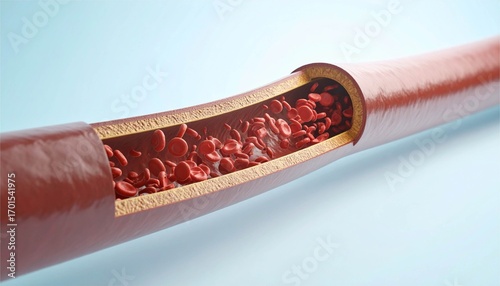 血管を流れる赤血球の3D医療イラスト。AI生成の血液循環イメージ