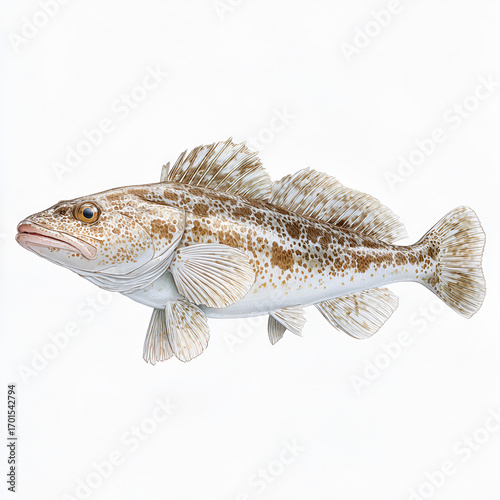 Kelp Greenling Fish Isolated on White Background