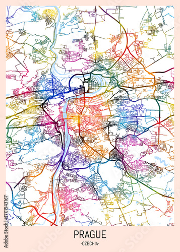 Wallpaper Mural Prague Czechia City Map. downtown tourism, house art travel, scenic metropolis concept, travel art city, patriotic abstract banner Torontodigital.ca