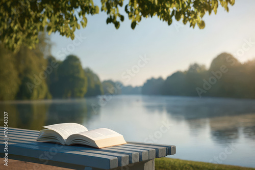 open book rests elegantly on park bench inviting readers to immerse themselves in its pages