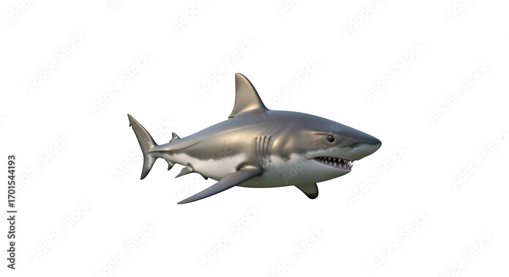 Naklejka premium Majestic Great White Shark Swimming In Open Ocean Waters