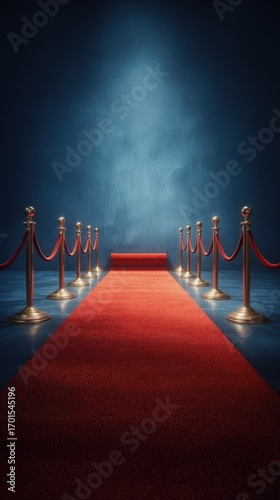 Red Carpet With Spotlight In Dark Blue Room