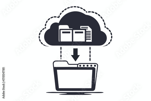 Data Migration Cloud Storage to Folder Transfer on White Background