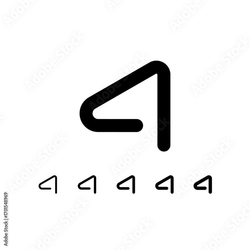 Technical number 4, digital cyber numeral zero, including set of five different thicknesses of the trendy modern number (light, regular, medium, bold, thick), vector illustration 10EPS