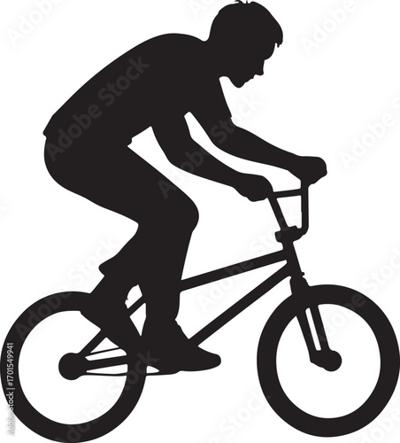 Silhouette of a BMX rider performing tricks, ideal for sports, extreme, and outdoor designs.