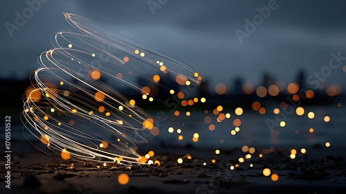 Spinning light sphere over dark ground