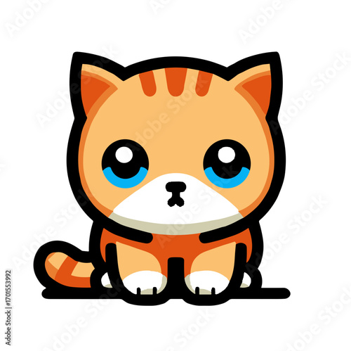 Cute orange kitten illustration with blue eyes and playful demeanor on transparent background