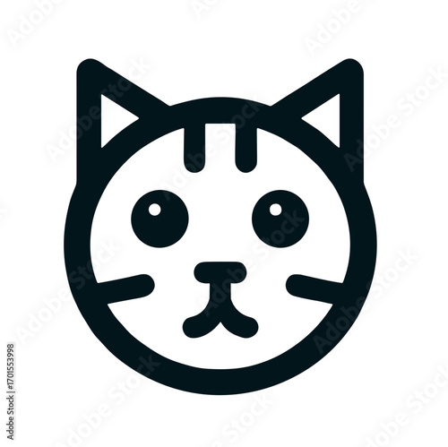 Cute cat face vector illustration with bold features and playful expression on transparent background