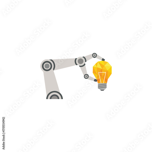A robotic head with an illuminated lightbulb symbol represents a powerful concept of technological inspiration