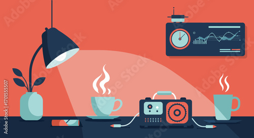 Serene Morning Empowerment: Vector for Digital Wellness & Productivity E-commerce Campaigns