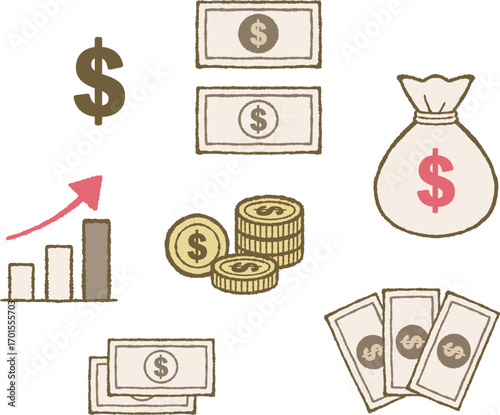 Dollar, Assets, Savings, Finance, and Budget Illustration Set