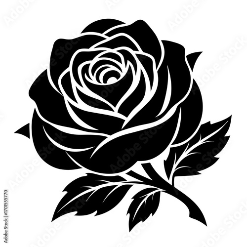 damask rose silhouette vector within white background.