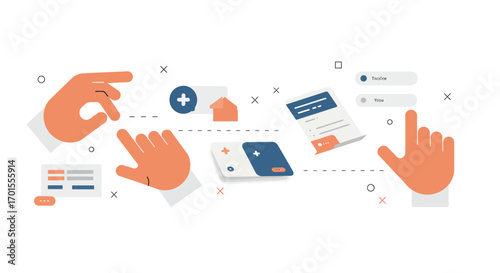 Seamless Digital Strategy: Abstract Hands Illustrating Future E-commerce Connections & Data Insight