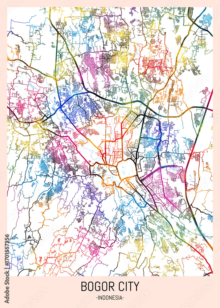 Obraz premium Bogor City Indonesia City Map. downtown tourism, house art travel, scenic metropolis concept, travel art city, patriotic abstract banner