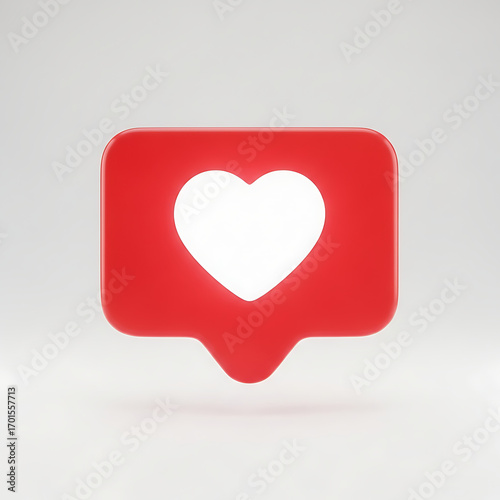 Red like notification icon with white heart symbol on white background