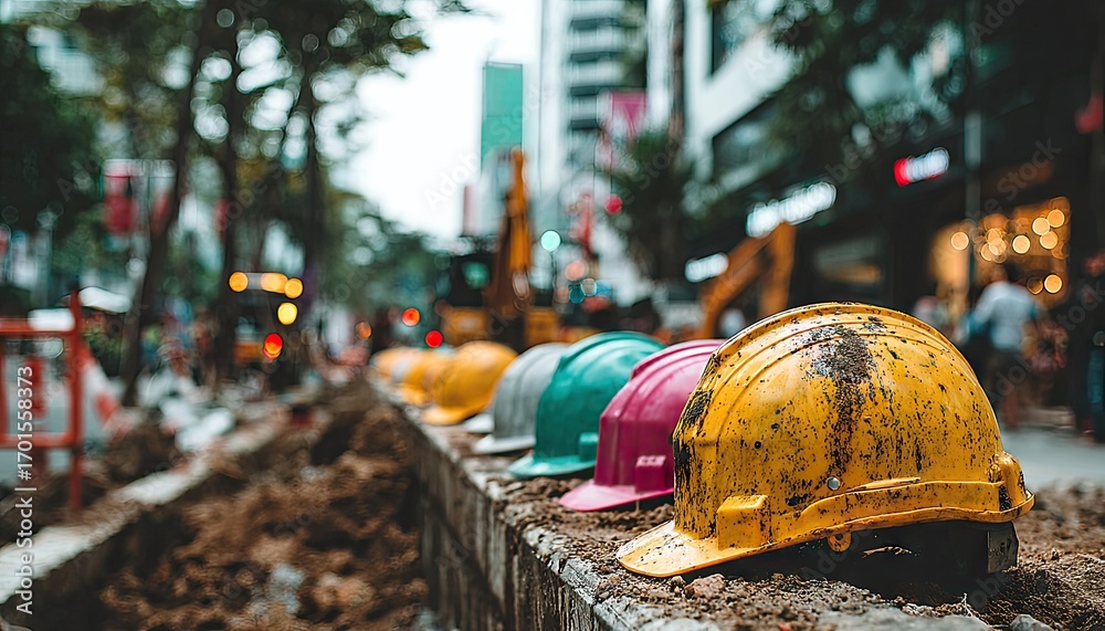 Fototapeta premium Construction Helmets on a Street