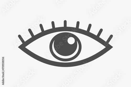 Eye Icon Vector, simple Gray vision symbol with eyelashes on white background design