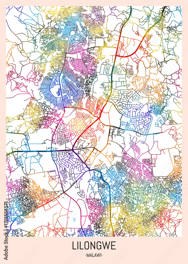 Obraz premium Lilongwe Malawi City Map. downtown tourism, house art travel, scenic metropolis concept, travel art city, patriotic abstract banner