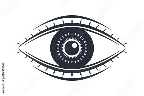 Eye Symbol with Ornamental Eyelashes on White Background Close Up Design