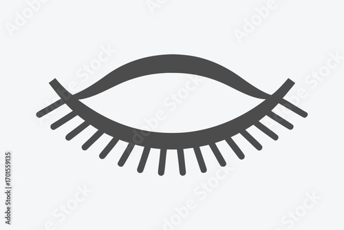 Eyelash Extension Vector, Closed Eye with Lashes on White Background Minimalist Style