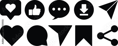 social media icon in flat line set. notification speech bubble for like share save comment buttons Camera Search Heart Home symbols vector for apps or website. isolated on transparent background