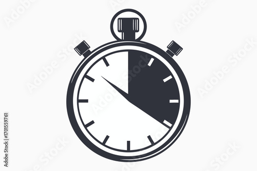 Flat Stopwatch Illustration, Half Filled, Deadline Concept on White