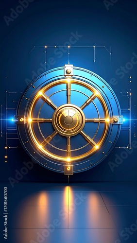 Futuristic blue vault with golden accents