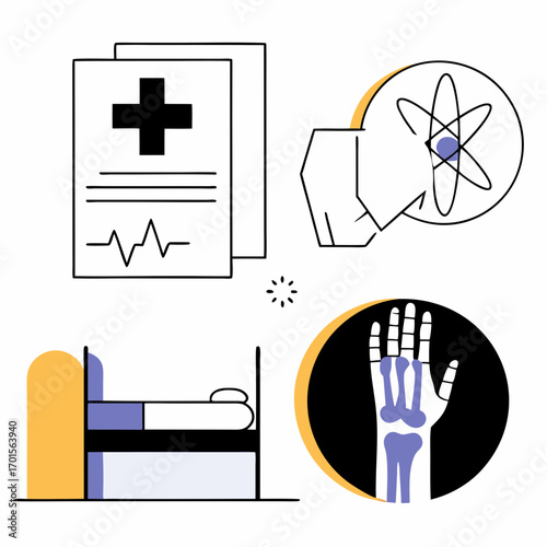 Medical icons representing healthcare research and treatment