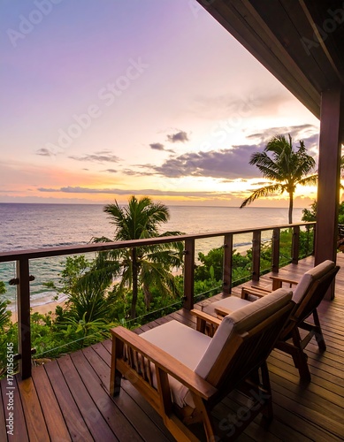 Tropical sunset ocean view balcony