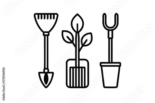 gardening tools line art icon