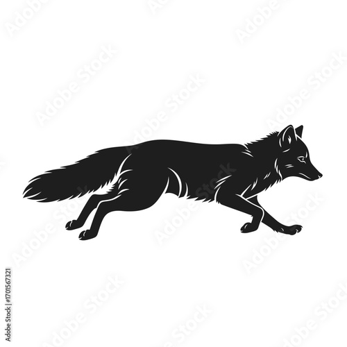 Vector Silhouette of an Arctic Fox Running Swiftly - Wildlife Art
