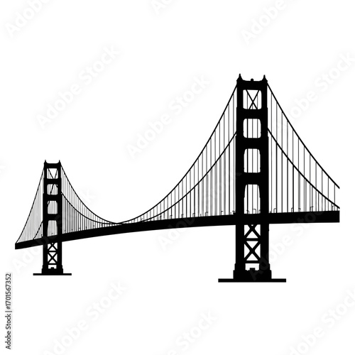 Clean Vector Silhouette of the Golden Gate Bridge, San Francisco