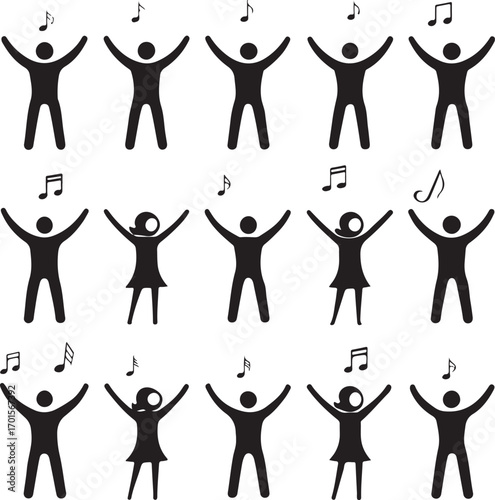 Singing Group Icon Set Joyful Celebration