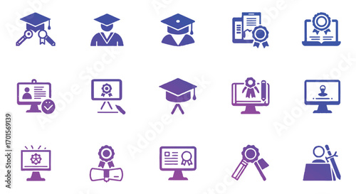 Graduation cap symbols representing online education and elearning on a white backdrop, symbolizing academic achievement and modern learning methods.