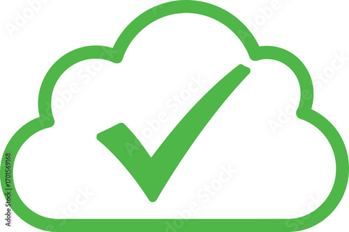 Cloud with Check Mark, Approval Symbol in Outline Design, Isolated on Transparent Background