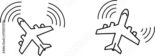 Two airplanes side by side with signal waves emanating from them on a white background