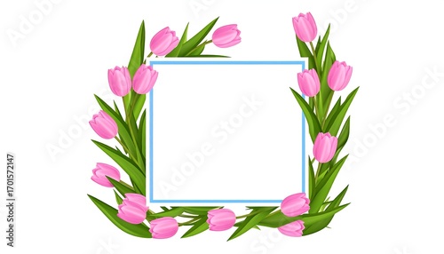 Pink tulips frame a white space