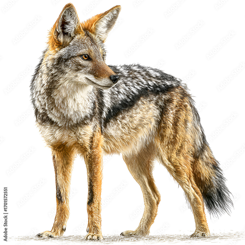 Fototapeta premium Black Backed Jackal Standing Isolated on Transparent Background