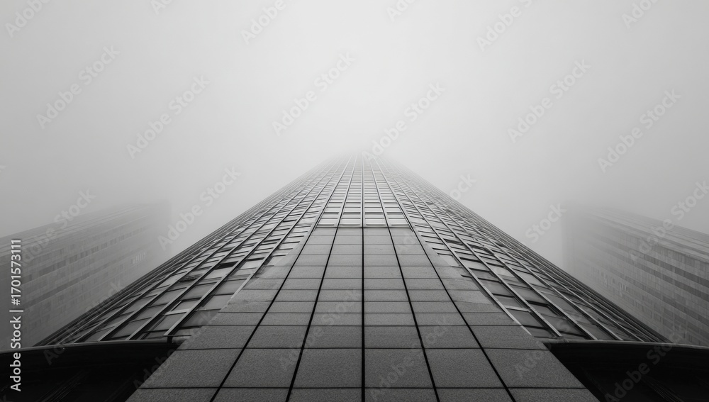 Fototapeta premium A grayscale perspective of a towering skyscraper