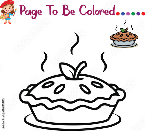 Thanksgiving Pie Coloring Page – Hot Fresh Baked Pie Illustration with Steam – Fun Kids Activity Printable for Preschool and Kindergarten